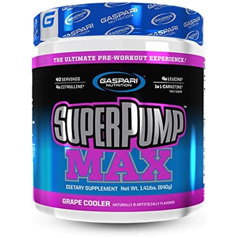 Gaspari Nutrition SuperPump MAX, The Ultimate Pre Workout Powder, Sustained Energy Preworkout, Nitric Oxide Booster, Muscle Growth, Recovery & Replenishes Electrolytes (40 Serving, Grape Cooler) Cover