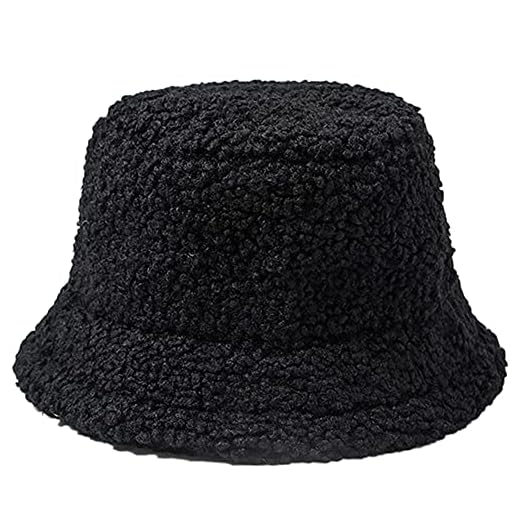 Chapeau Bob Pêcheur en Peluche Doux et Moelleux Fourrure Bobs Duveteux Seau d'hiver Pêcheur Chapeau pour Femmes (Le Noir)