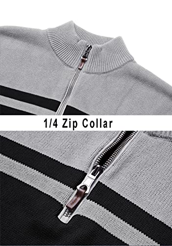 Eklentson Quarter Zip Pullover Men Essentials Stand Collar Golf Polo Sweatshirt Light Grey Black #TOP4