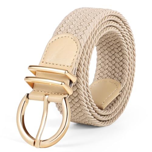 Image of JASGOOD Women Men Braided Woven Elastic Stretch Waist Belt Golf Canvas Fabric Casual Belt for Jeans Pants