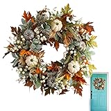 Bauernhaus-Herbstkranz, Dekoration für Haustür mit weißem Kürbis, Herbstkränze, 45 cm, -Kürbisernte, Erntedankfest, für draußen, drinnen, Zuhause, Türdekorationen