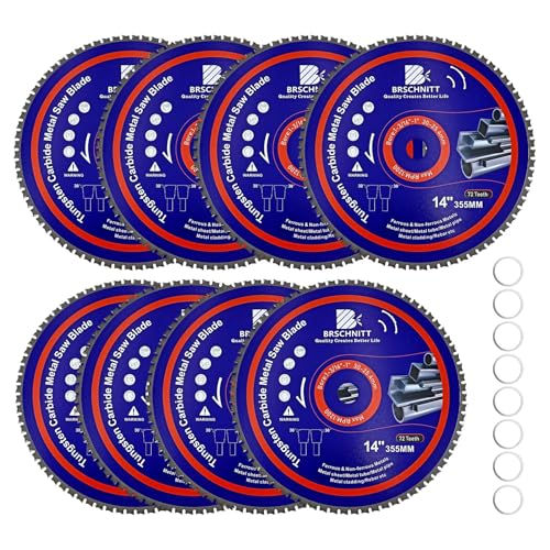 14" Metal Cutting Circular Saw Blade - BRSCHNITT 10pcs Tungsten Carbide Tipped TCT Saw Blades for Iron, Iron Pipe, Ferrous Metals 72T Arbor:1-3/16"/1"