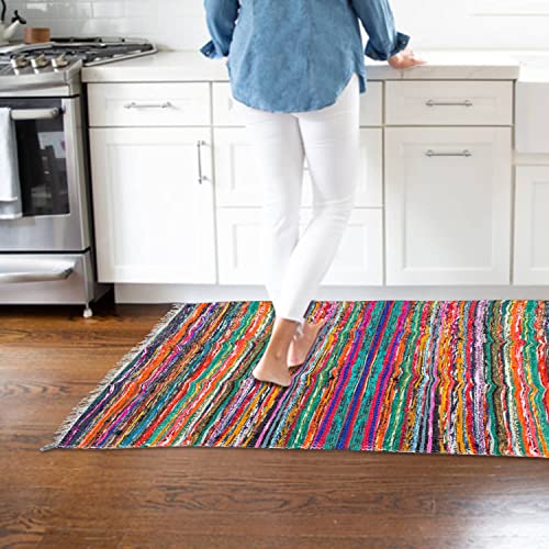 Naqsh Chindi Area Rag Rug 3.5X6 Feet - Eco Friendly 100% Recycled Cotton Colorful Reversible Runner Rugs, Multicolor Hand Woven Home Collection (Multi Color Durrie) #TOP1