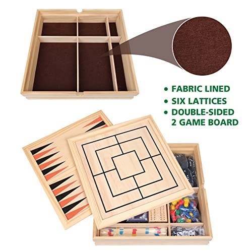 Offelec TH0019 Premium Wood Board Game Set - 9 Classics In 1 Include Chess, Checkers, Backgammon, Ludo thumb #3