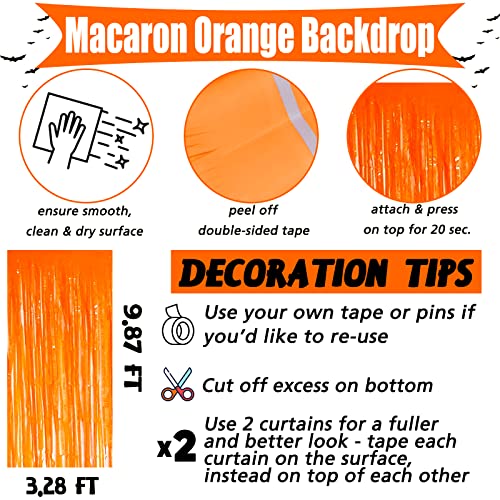 Image of 4 Pack Fringe Curtain Backdrop, 3.2Ft x 9.8Ft Macaron Orange Metallic Tinsel Foil Fringe Streamers Background for Photo Booth Birthday Wedding Baby Shower Carnival Easter Mother's Day Party Decoration