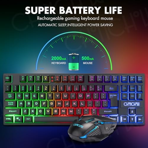 Wireless Gaming Keyboard and Mouse Combo Rechargeable Led Backlit Key Board Mice Wired for PS4 PS5 Switch Laptop Computer Compatible with Windows XP 7/8/10 Linux iMac MacBook Xbox one X - 4