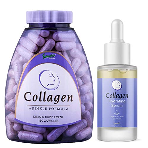 Collagen Skin Care Combo - Anti Aging Collagen Capsules and Collagen Hydrating Serum with Hyaluronic Acid - Facial Serum - Day and Night Hydrating Serum