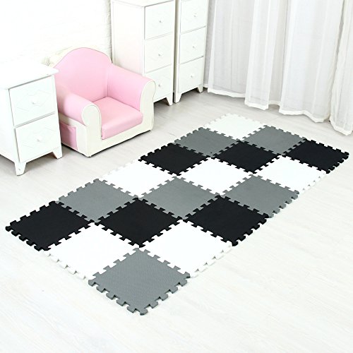 Image of playmat Foam Play Tiles Interlocking Play mat Baby Play mats for Kids Floor mats for Children Foam playmats Jigsaw mat Baby Puzzle mat 18 Pieces Children Rug Crawl White Black Grey 101104112