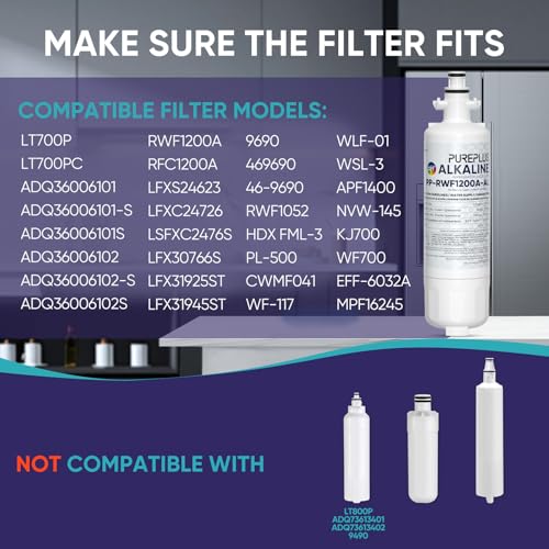 Image of PUREPLUS Alkaline 9690 Replacement for Kenmore Elite 469690, LG LT700P, RFC 1200A, ADQ36006102, ADQ36006101,LFX28968ST,LFXS29626S,LFXS30766S,LFX31925ST,PL-500,RWF1052, Refrigerator Water Filter, 2Pack