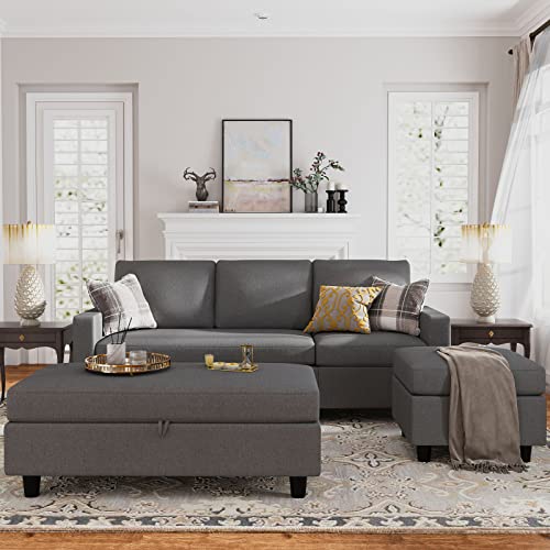 Honbay Reversible Sectional Couch With Ottoman L-Shaped Sofa For Small Spaces Sectional Sofa With Chaise In Dark Grey #TOP1