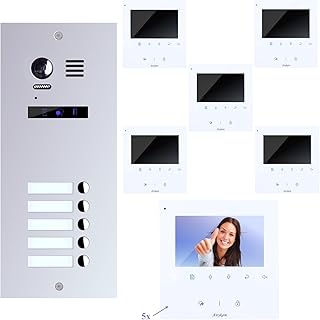 Video Türsprechanlage, Videosprechanlage, für 5-Familienhaus, mit Farbe und Bester 2-Draht-Technologie.