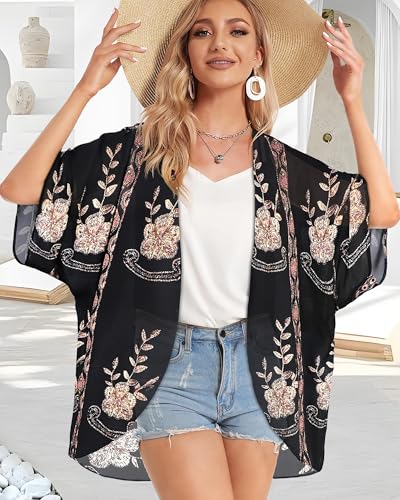 image for CHICGAL Kimono Cardigans Floral Womens Tops Dressy Casual Spring Cover