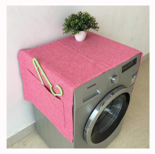 YMYP08 Washing Machine Cover Dustproof Waterproof Cover Cotton And Linen Simple With Storage Bag Interior Decoration Cover (Color : Pink)