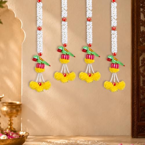 Image of Party Propz Parrot Hanging Decoration Items- 4 Pcs,Toran for Main Door, Janmashtami Decorations Items, Wall Decor Items for Varalakshmi Pooja, Artificial Flower, Ganpati Decoration Setup for Home.
