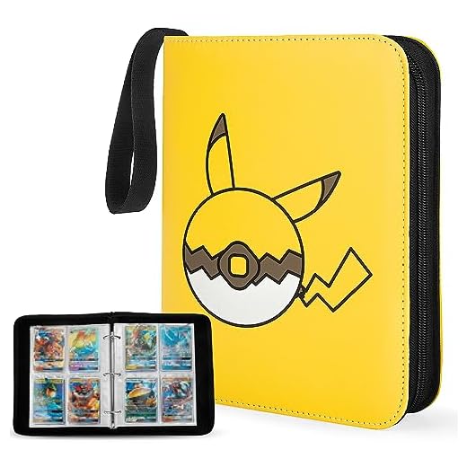 Case Binder Compatible with Pokemon Card, PM TCG Card, Game Cards, Holds Up to 400 Cards with 50 Premium 4-Pocket Sleeves Page, Hard Organizer Carry Cover Storage Bag (Yellow)