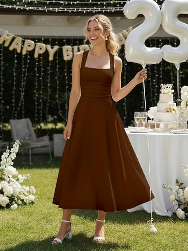 Image of Kaximil Women's Square Neck Corset A Line Maxi Dress Ruffle Ruched Waist Flowy Long Dresses