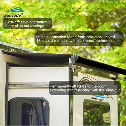 Suncode RV Slide Topper Awning Black RV Slide-Out Protection Slideout Cover Connect Design for RVs, Travel Trailers, 5th Wheels, and Motorhomes 13'7" (13'1" Fabric) - 2