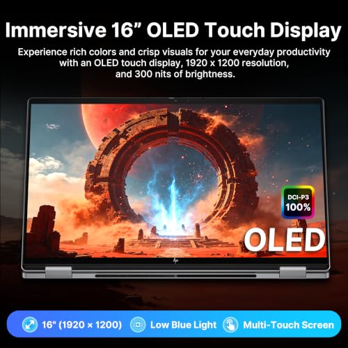 Image of HP OmniBook X Flip 2-in-1 Copilot+ PC Laptop, 16 inch FHD+ OLED Touchscreen, AMD Ryzen AI 9 465, 32GB LPDDR5X, 3TB Storage (2TB SSD+1TB Docking Station), Backlit Keyboard, Wi-Fi 7, Win 11 Pro, Silver