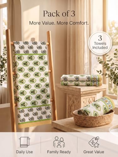 Image of Mafatlal Madhuban 250 GSM Cotton Bath Towels Pack of 3 | Premium Waffle Weave | 147 x 76 cm | Quick Dry | Everyday Use | Mint Green