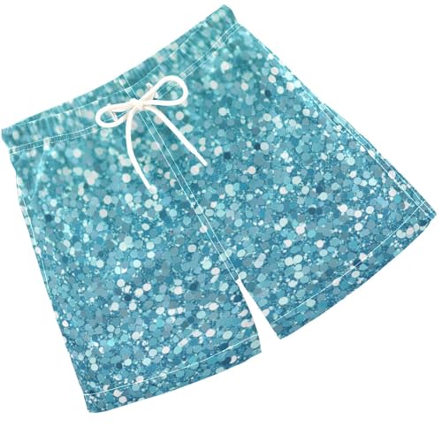 Pigsaly Boys Swim Trunks Bright Mint Green Sky Blue Gradient Flashing Glitter Boys Board Shorts Swimsuit Swimwear XS