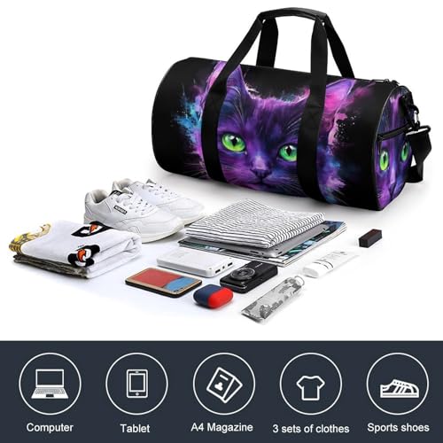 Portable Large Duffel Bag for Men, Waterproof Gym Yoga Tote Bag Abstract Kitten Cat Art Carry on Overnight Bags for Travel Sports4