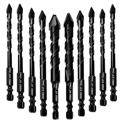 10pc Black Special Crooked Head Eccentric Drill Bit Set, Porcelain Tile Drill Bit Concrete Drill Bit for Glass,Brick,Plastic,Cement,Wood,Ceramic,Metal,Marble (3/16