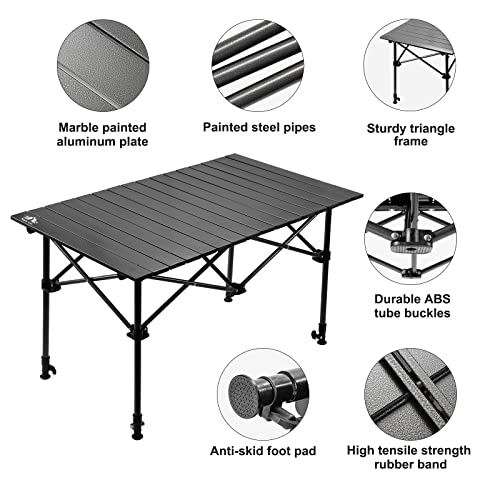 Night Cat Camping Table With Storage Basket Foldable Picnic Table For Outdoor Indoor Lightweight Rustless Adjustable Height 1.7-3Ft Bbq Garden Backyard 75Kg 37X22In #TOP4