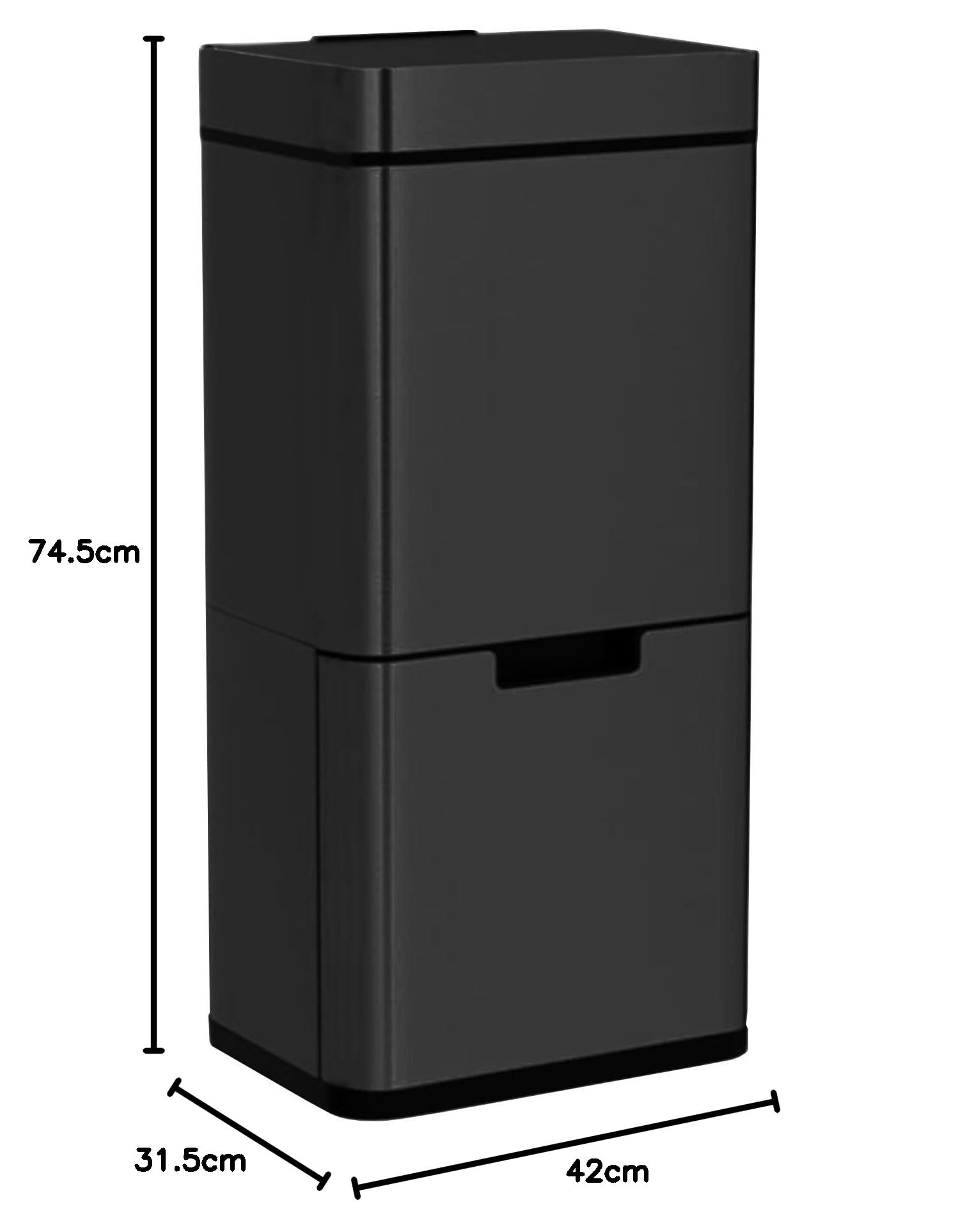 Poubelle de recyclage 62 L acier inoxydable noir ouverture automatique capteur 2 compartiments