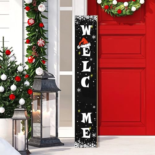 Christmas Porch Sign Decor Xmas Wooden Hanging Sign Door Porch Standing Decorative Signs for Front Door Farmhouse Outdoor Indoor Welcome Sign Wall Craft Decor 47.2"H