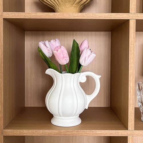 Jarrones de cerámica blanca mate con asa para decoración de hogar 3