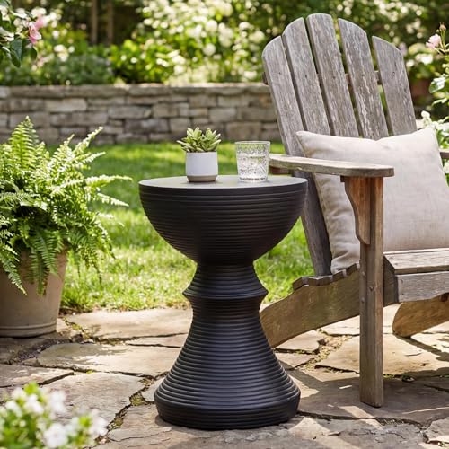 GAOQILAIL 16" Concrete Outdoor Side Tables for Patio, Ribbed Natural