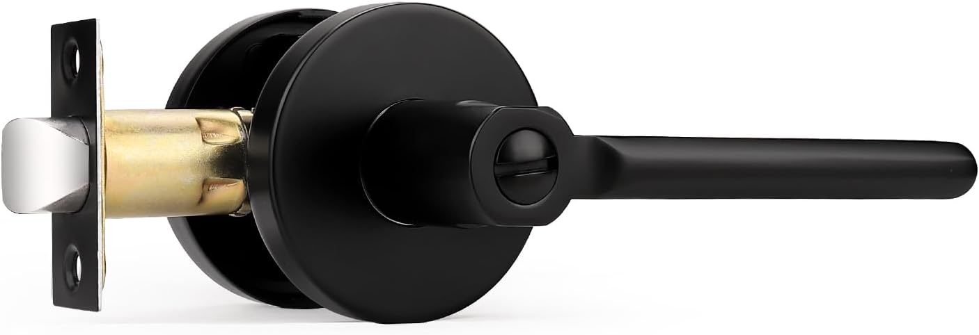 Probrico Privacy Door Levers Black, Keyless Interior Bath/Bed Door Handles, Reversible for Right & Left Handed Doors, 1 Pack