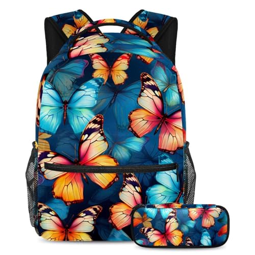 Cartables grande capacité Art Butterfly et trousse assortie pour adolescents