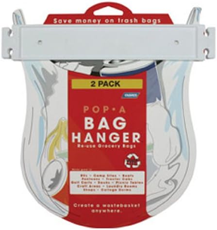 Camco Pop-A-Bag Plastic Bag Hanger- Neatly Mount and Reuse Plastic Grocery Bags, Easily Organize and Conserve Space in Your Kitchen (2 Pack) (43593) , White