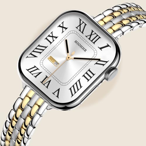 Image of Slim Metal Bands for Apple Watch 38mm 40mm 41mm 42mm(Series 11 /10) | Thin Shiny Stainless Steel Strap Bands for Women, Fit iWatch Series 11 10 9 8 7 6 5 4 3 2 1 SE3 SE2 SE, Silver /Gold