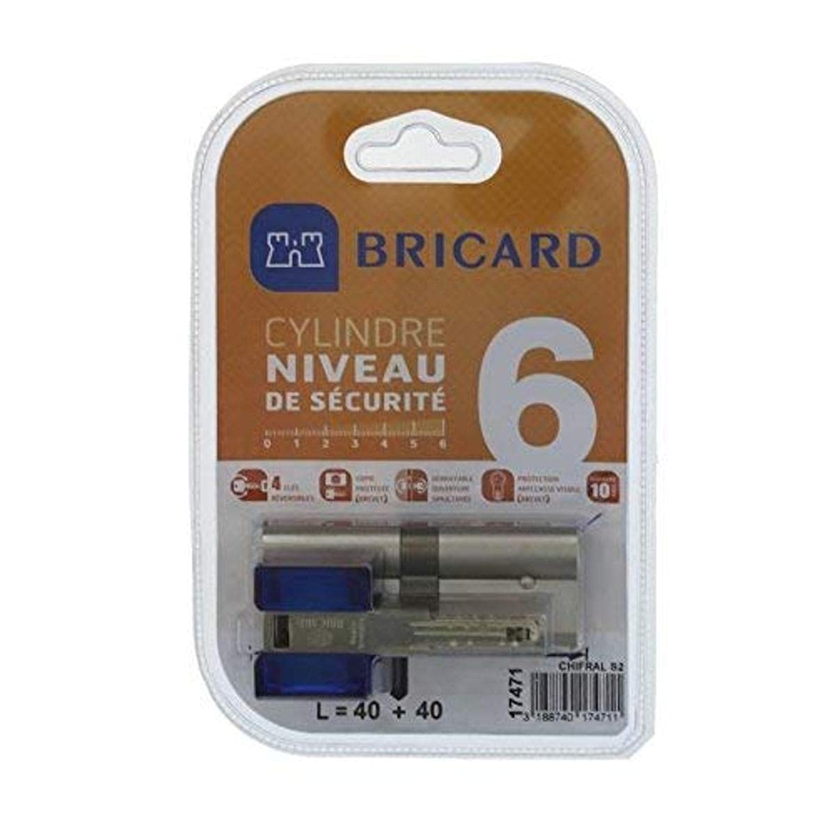 bricard 17471 – Cilindro de cierre (entrada doble chifral S2 40 + 40 Niquelado