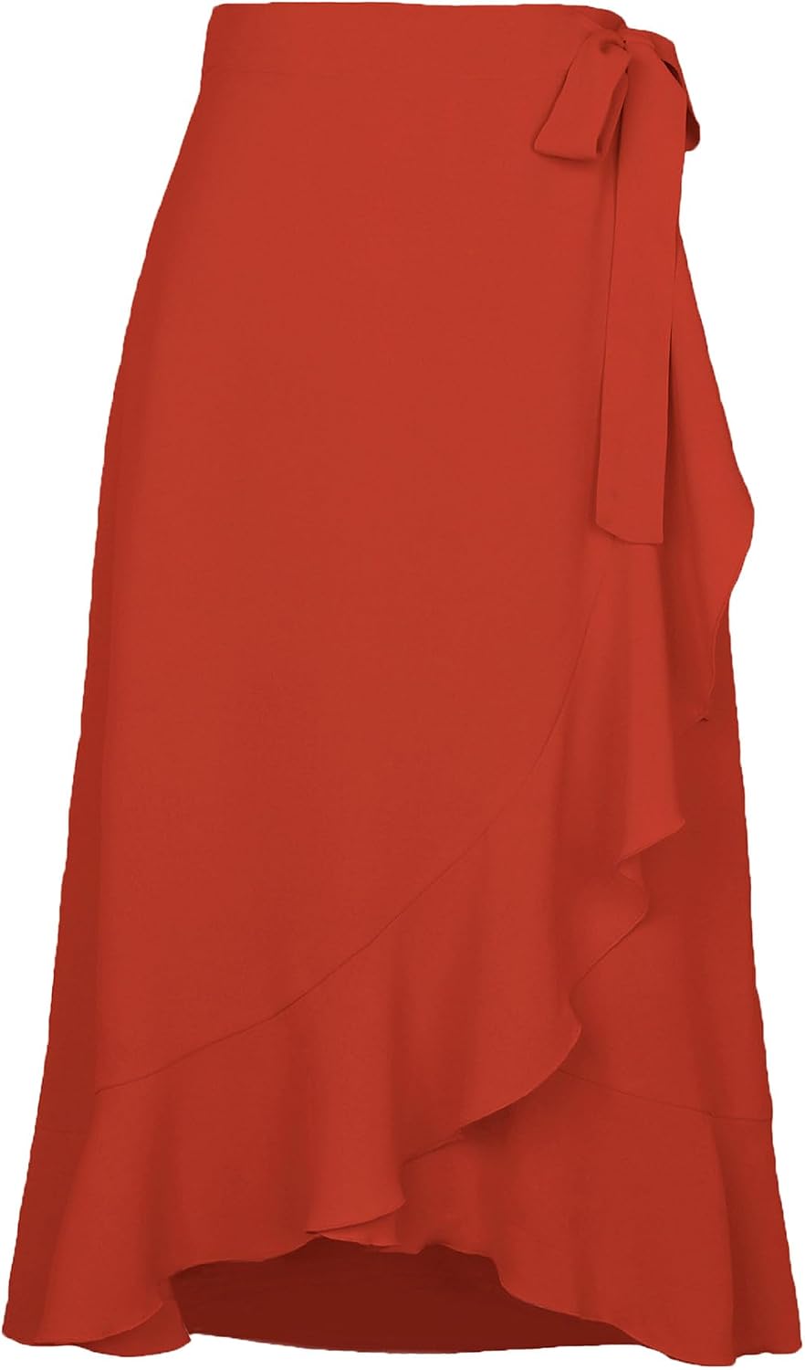 Womens Elegant High Waisted Skirts Tie Knot Front Pleated Swing A Line Maxi Skirt Irregular Ruffle Lace Up Skirt
