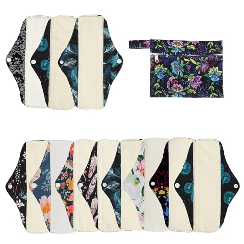 Image of 12 Pieces Cloth Menstrual Pads,Reusable Sanitary Pads,Size 10 inch Regular,Unscented