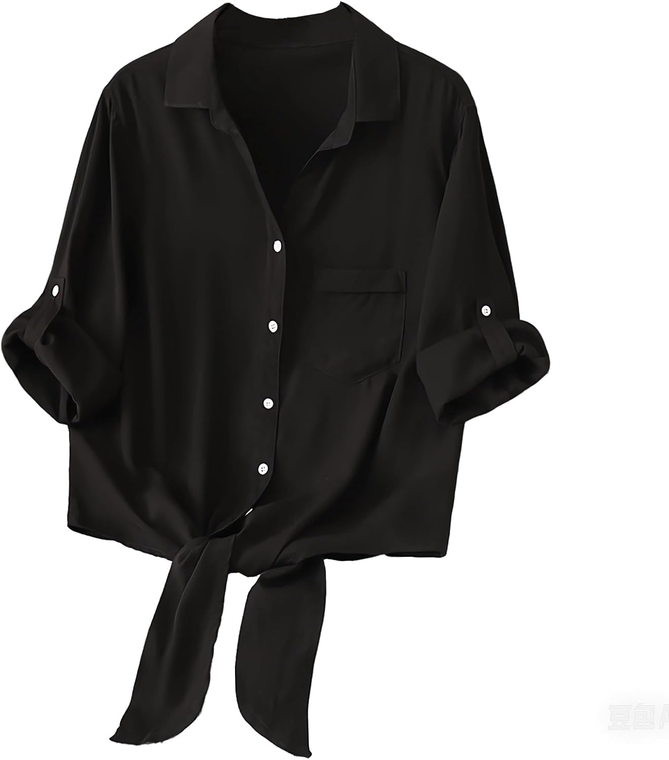 Dauocie Women's Front Tie Tops Casual 3/4 Roll Up Sleeve Button Up Shirts with Pocket