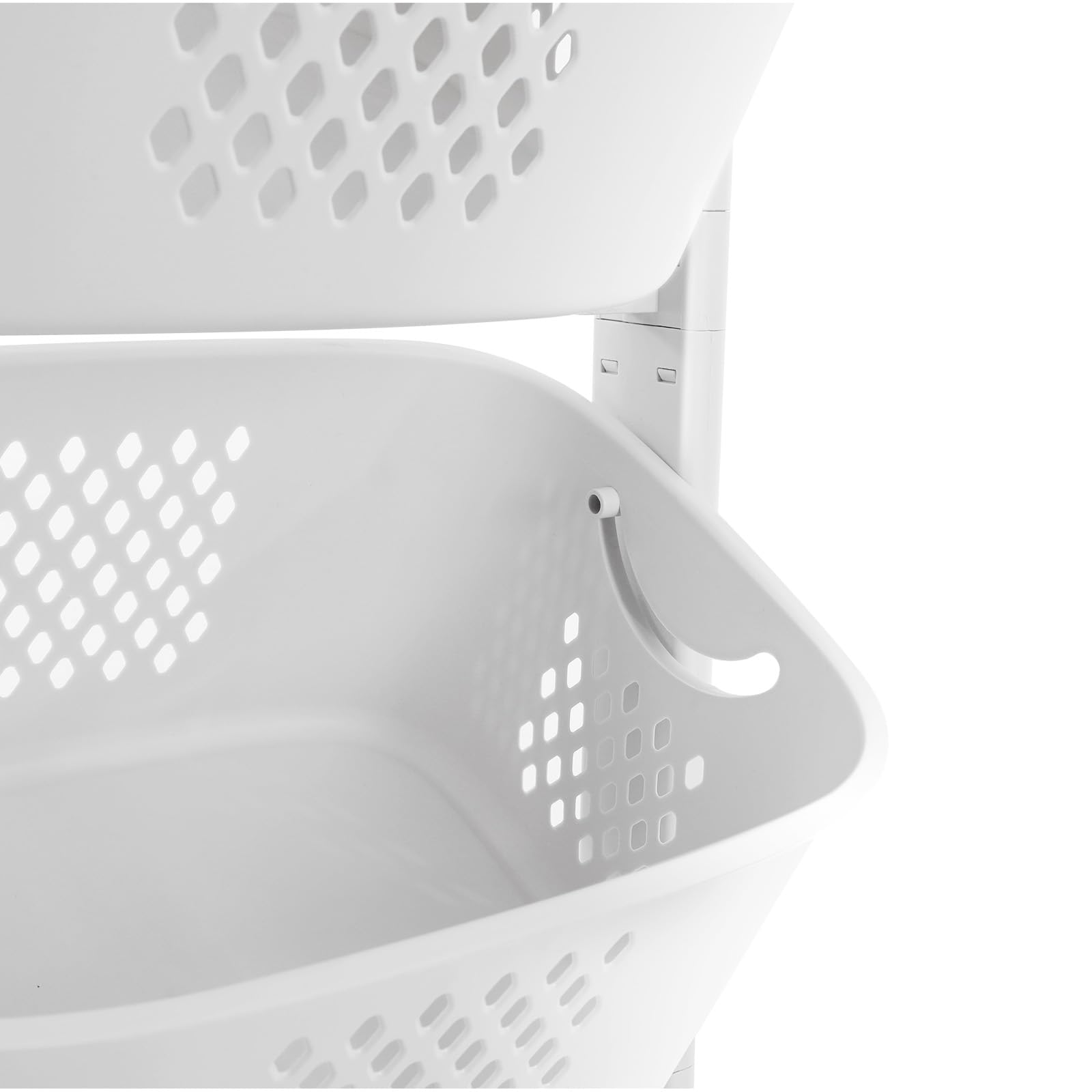 Wäschekorb 3 Fächer mit Rollen und Bremsen, Herausnehmbare Wäschesammler, Vertikaler Wäschekorbwagen mit 4 Rädern für Badezimmer, Waschküche und Schlafzimmer, weiß, 43 x 33 x 109 cm