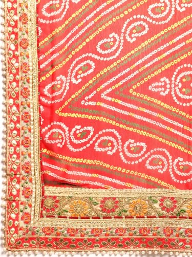 Image of Pandadi Saree Women's Elegance Chiffon Bandhani Saree with Heavy Lehenga Design