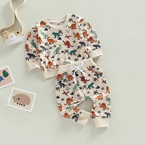 Baby Boy Cool Western Cowboy Long Sleeve Sweatshirt Top And Elastic Drawstring Long Pants Trousers 2Pcs (Dinosaur,0-6 Months) #TOP1