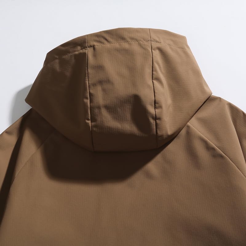 Men's Hooded Windbreaker Jacket Black with Green Lining Full Zipper Drawstring Hood Sports Casual Lightweight