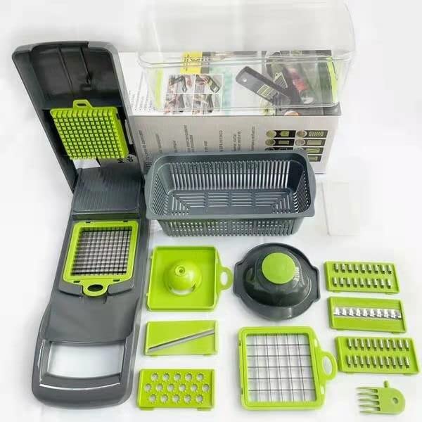 Vegetable Chopper Multifunctional 10 in 1 Food Choppers Onion Chopper Vegetable Slicer Cutter Dicer Veggie chopper with 7 Blades,Colander Basket,Container for Salad Potato Carrot Garlic