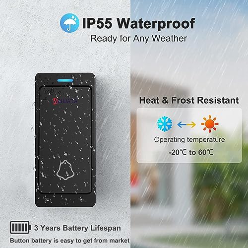 Image of ABHJATA Wireless Doorbell, Door Bell Kit up to 1000ft Range with 32 Ringtones, 5 Adjustable Volume with LED Indicator, Door Bell for Home, Plug in Type-Black(1 Transmitter & 1 Indian Plug Receiver)