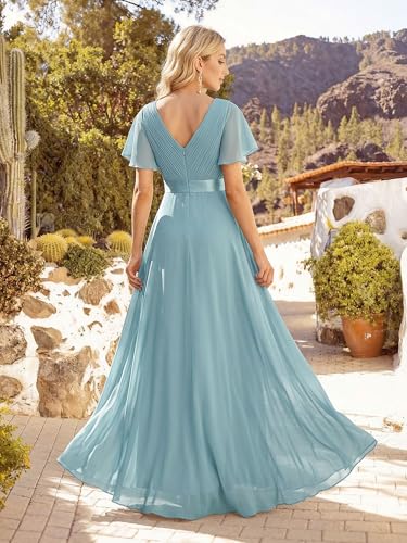 Image of Ever-Pretty Women's Summer Short Sleeve Chiffon Empire Waist Floor Length Formal Bridesmaid Dress Mother of Bride Dresses