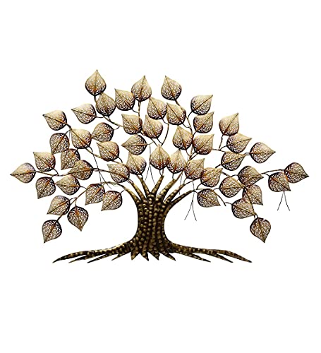 Image of Pooja Enterprises Tree Wall Art Golden with LED Size 55x2x38 Inch Powder Coated for Home Office Living Room Decoration Item