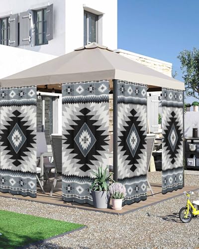 Sabolny Haze Blue Boho Outdoor Curtains for Patio Waterproof,Farmhouse Retro Southwest Aztec Motifs Patio Porch Outside Grommet Curtains for Cabana Pergola Privacy & Blocking Sunlight,2 Panel 54