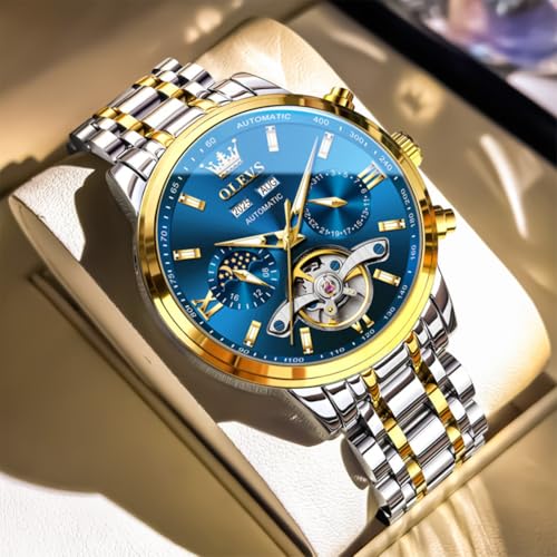 Image of OLEVS Automatic Watches for Men Luxury Skeleton Multi-Function Mechanical Watch Self Winding Date Waterproof Luminous Mens Watch
