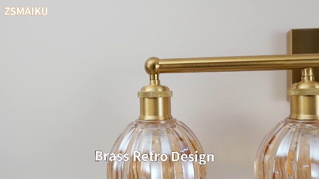 Image of 2 Light Bathroom Vanity Lights Over Mirror,Vintage Wall Sconce,Antique Brass Bathroom Light Fixtures,Tulip Sconces Wall Lighting with Amber Thick Glass Shade for Bedroom Living Room, E26 Base